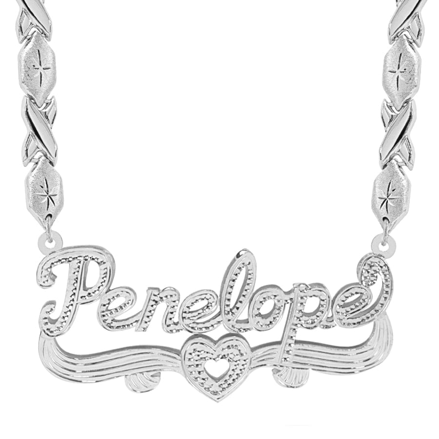 Sterling Silver / Xoxo Chain Double Plated Name Necklace &quot;Penelope&quot; with Xoxo chain