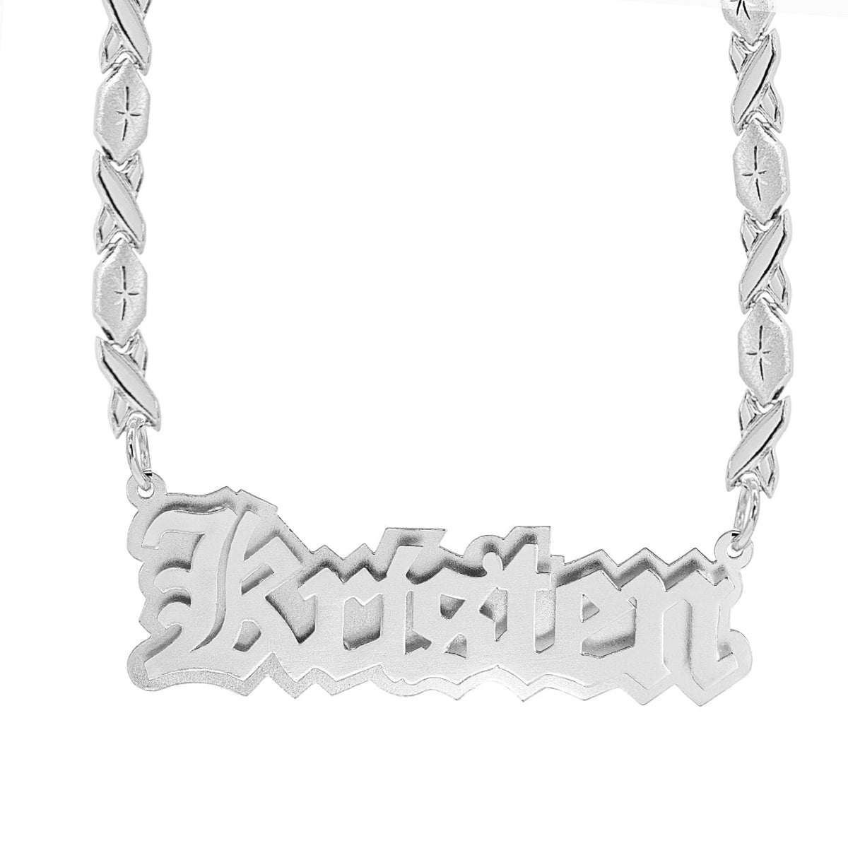 Sterling Silver / Xoxo Chain Double Plated Nameplate Necklace &quot;Kristen&quot; With Xoxo Chain
