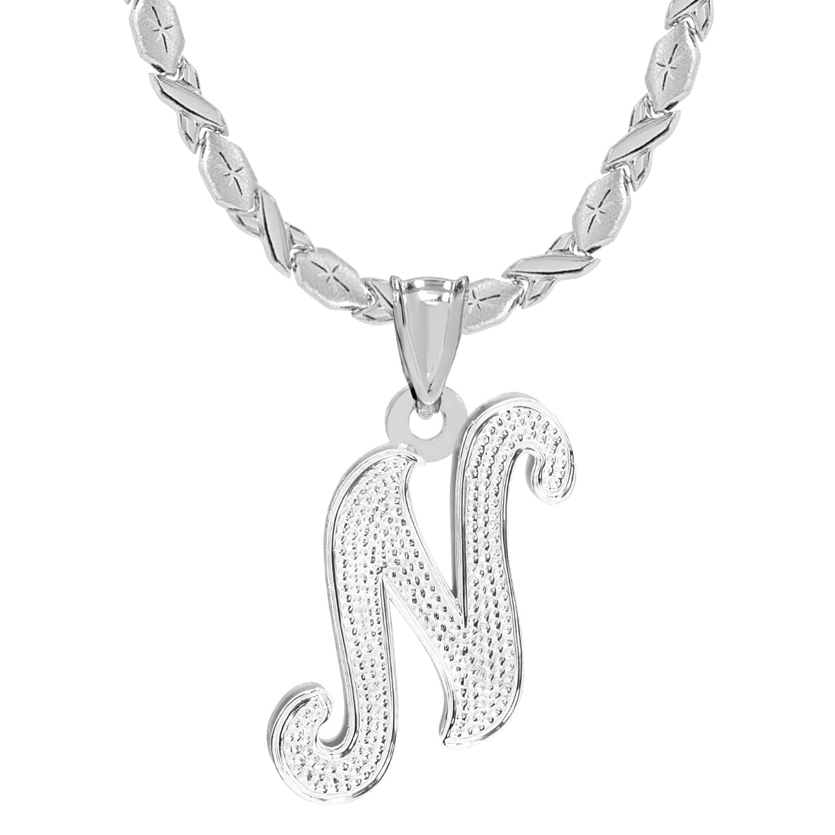 Sterling Silver / Xoxo Chain Initial Necklace - Double Plated with Beaded Finish