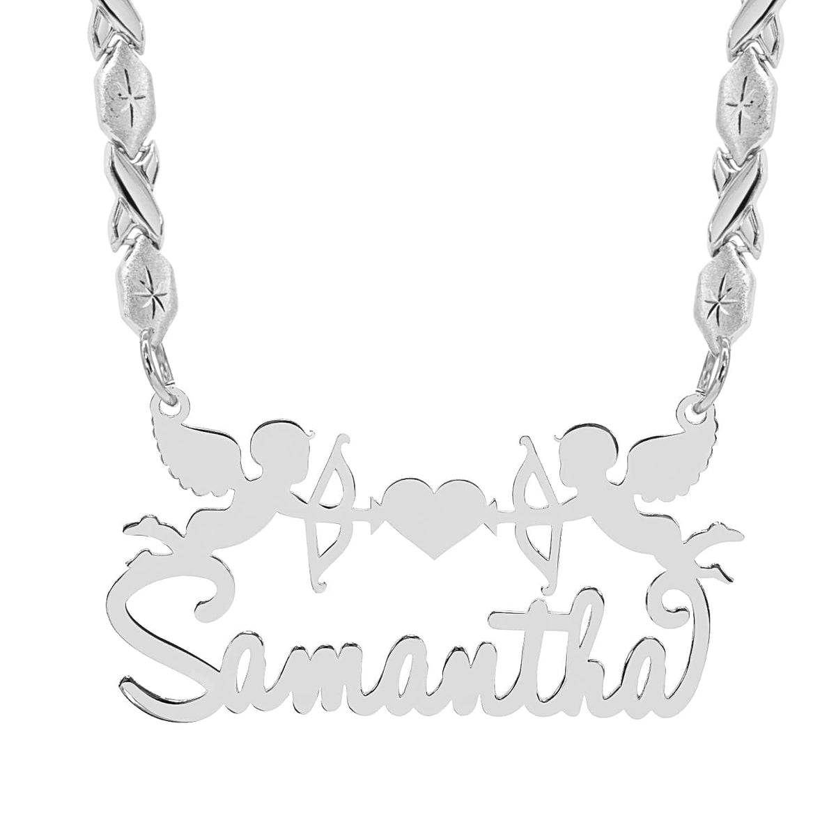 Sterling Silver / Xoxo Chain Personalized Cupid Name Necklace