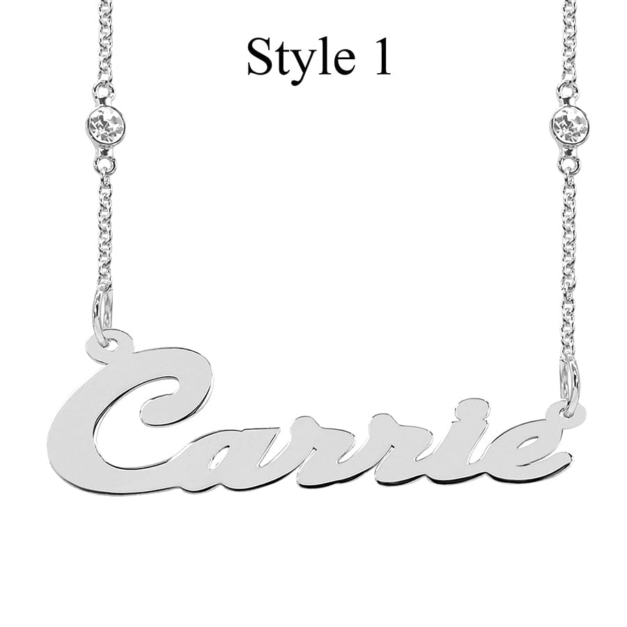 Style 1 / Silver Plated / Zirconia Chain Custom Name Necklace