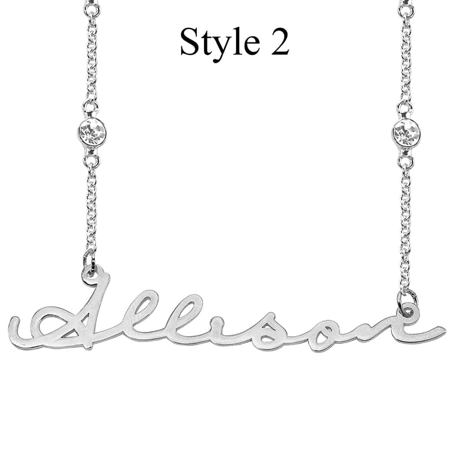 Style 2 / Silver Plated / Zirconia Chain Custom Name Necklace