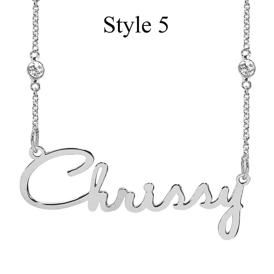 Style 5 / Silver Plated / Zirconia Chain Custom Name Necklace