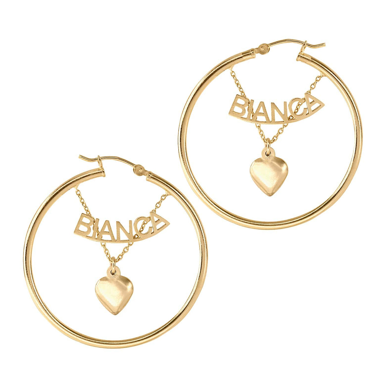 14k Gold over Sterling Silver Copy of 2&quot; Hoops Bamboo Name Earrings