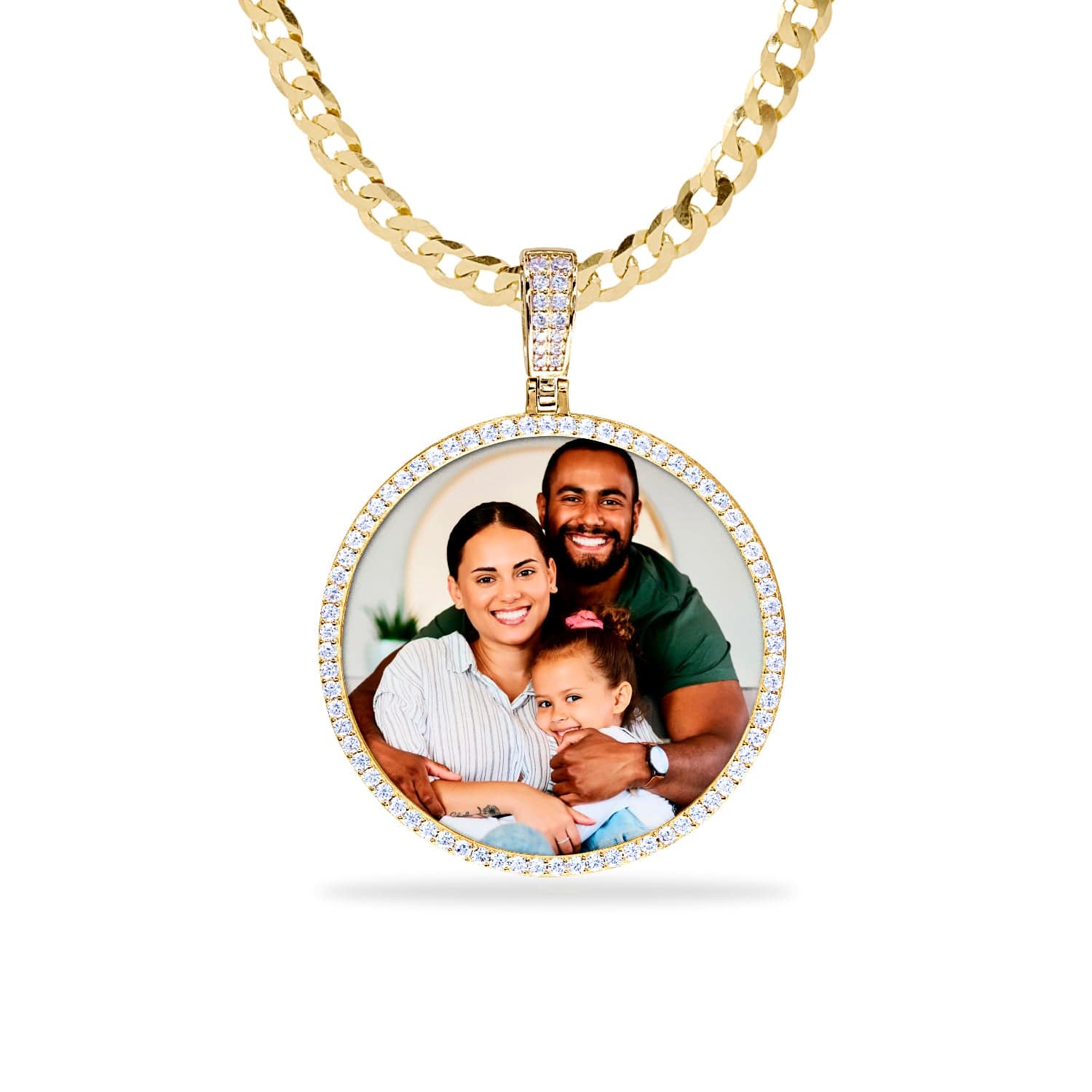 14k Gold over Sterling Silver / Cuban Chain Copy of Iced Out Square Photo Pendant