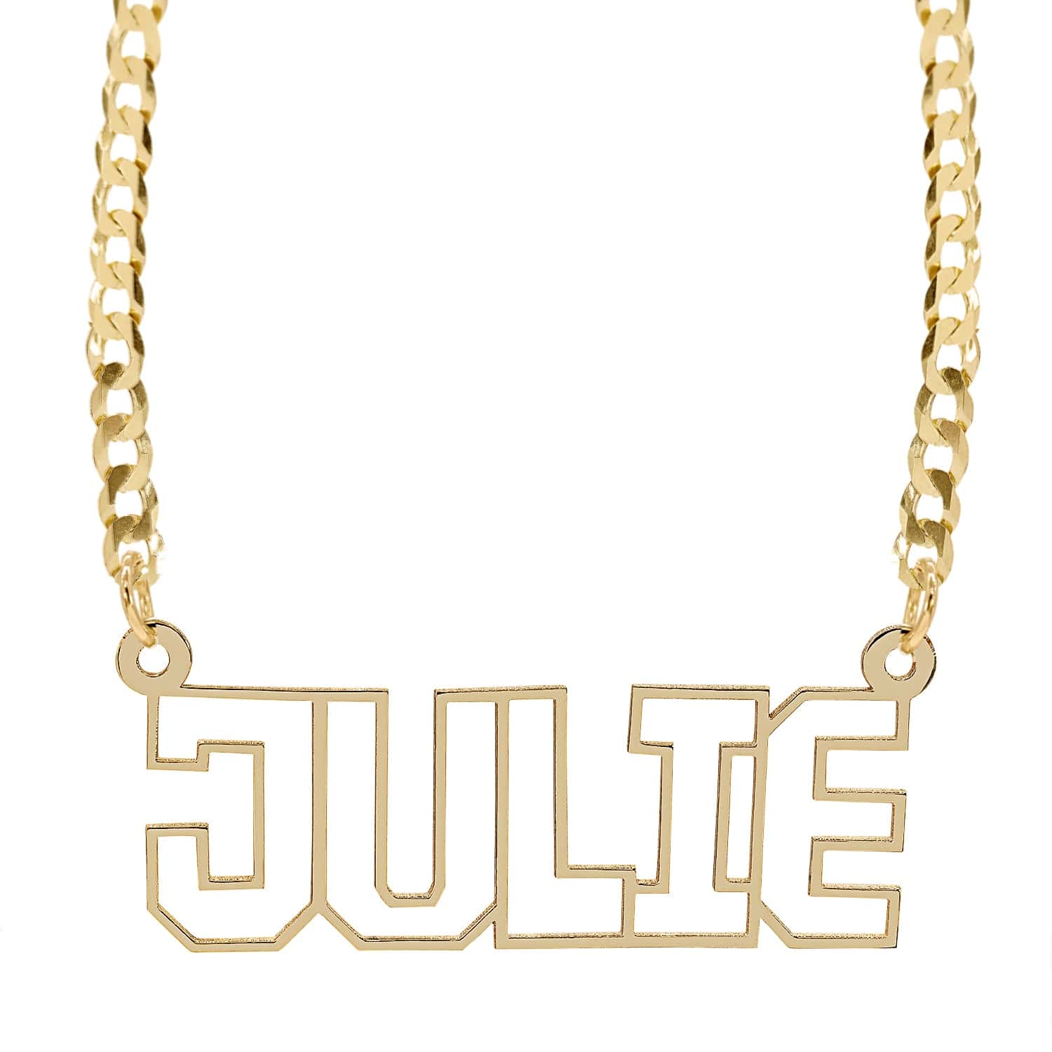 14k Gold over Sterling Silver / Cuban Chain Custom Nameplate Necklace - Cutout Block Name Necklace