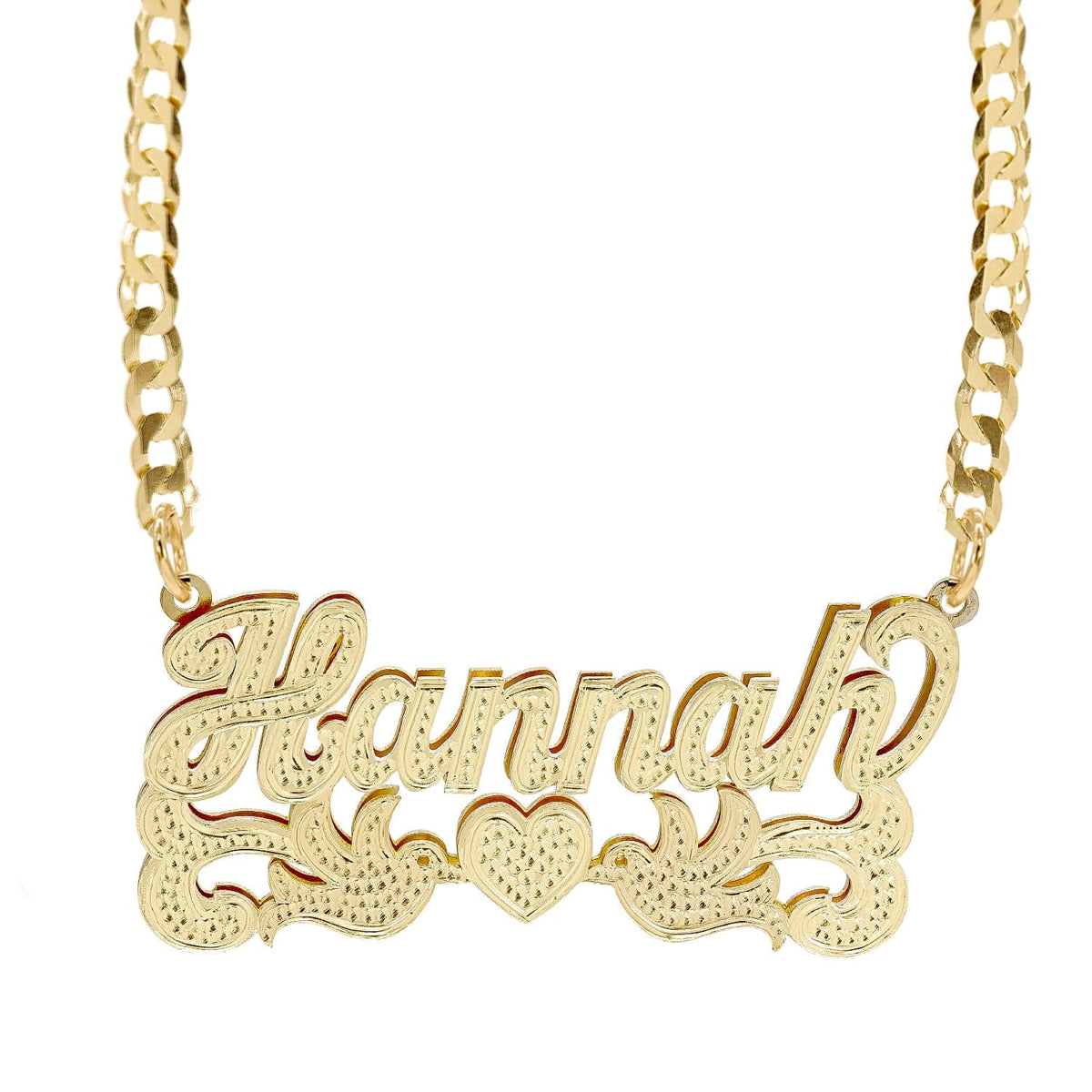 Double Nameplate Necklace w/ Love Birds Hannah 