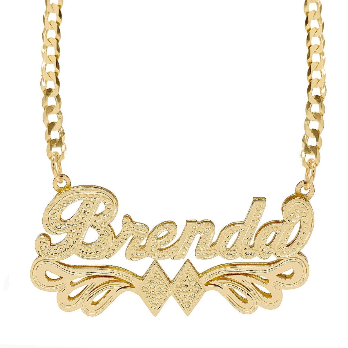 14k Gold over Sterling Silver / Cuban Chain Double-plated Script Name Necklace &quot;Brenda&quot;