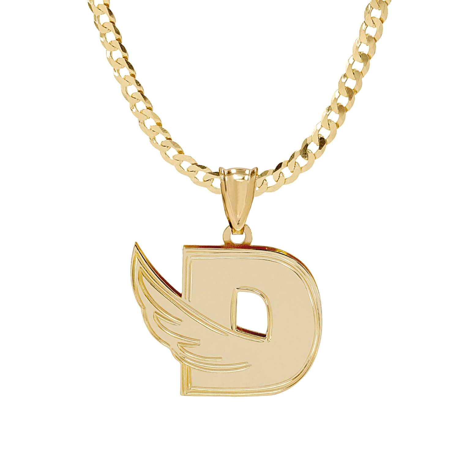 14k Gold over Sterling Silver / Cuban Chain Initial Necklace - Double Plated with Wing