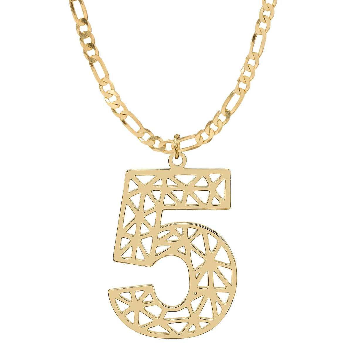 14k Gold over Sterling Silver / Figaro Chain Cutout Block Number Necklace