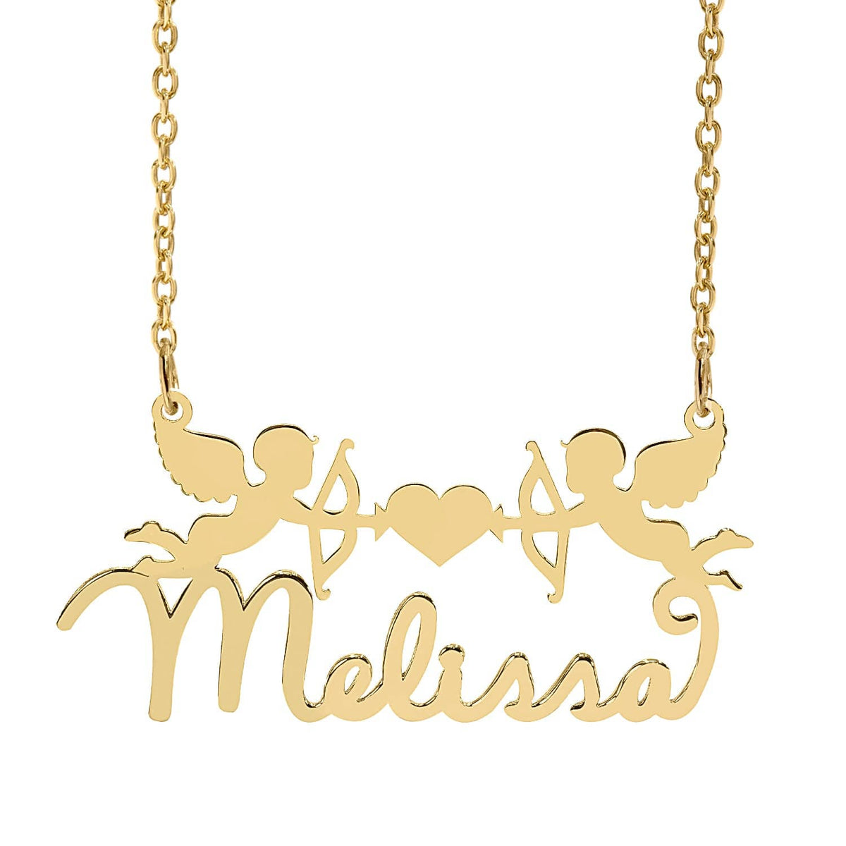 14k Gold over Sterling Silver / Link Chain Copy of Personalized Cupid Name Necklace