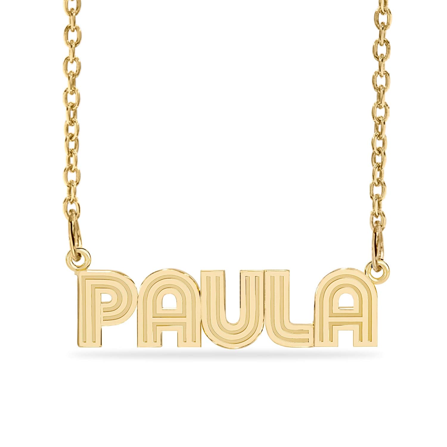 14k Gold over Sterling Silver / Link Chain Copy of Personalized Name necklace with Diamond Cut "Sekani"