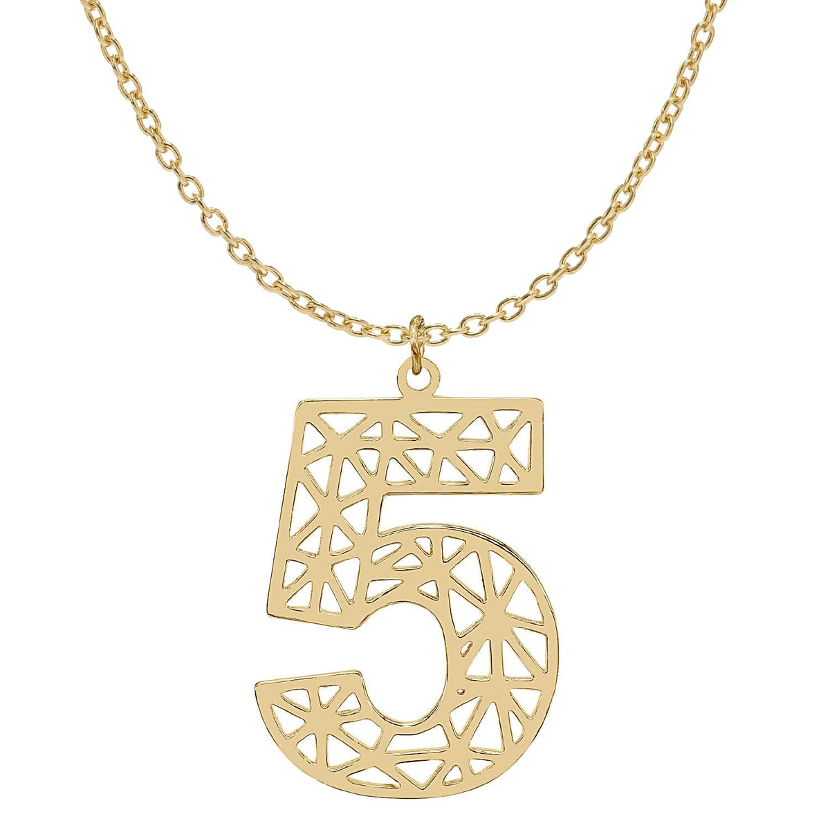 14k Gold over Sterling Silver / Link Chain Cutout Block Number Necklace