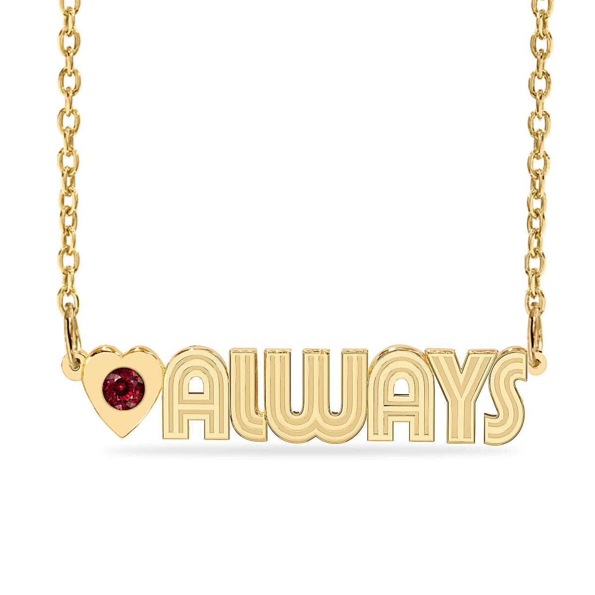 14k Gold over Sterling Silver / Link Chain Personalized Name necklace with Birthstone on Heart