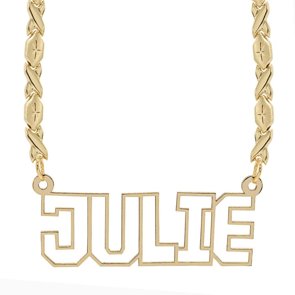 14k Gold over Sterling Silver / Xoxo Chain Custom Nameplate Necklace - Cutout Block Name Necklace