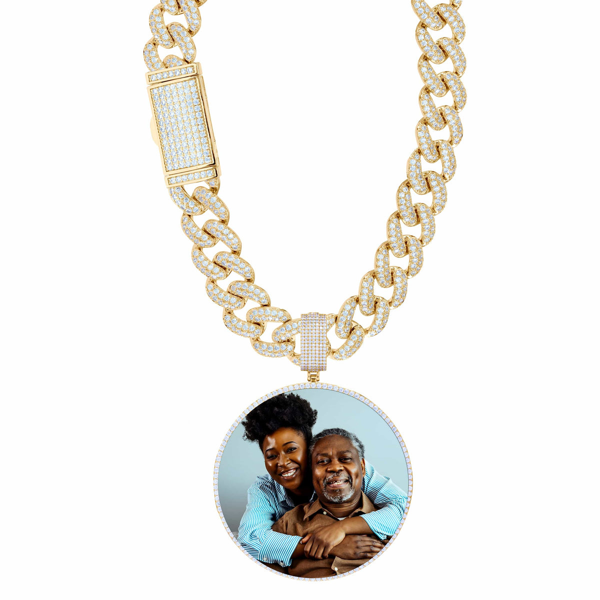 Thick Iced Out Choker and Round Photo Pendant