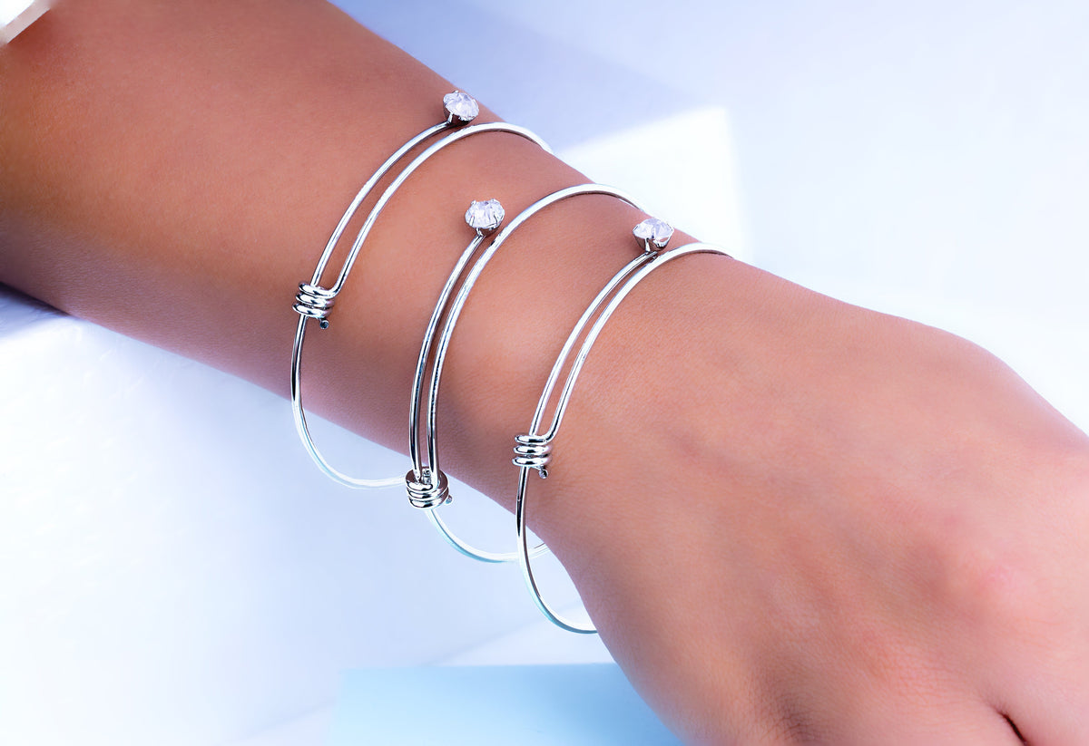 Adjustable Stainless Steel Bracelet with Zirconia Stones