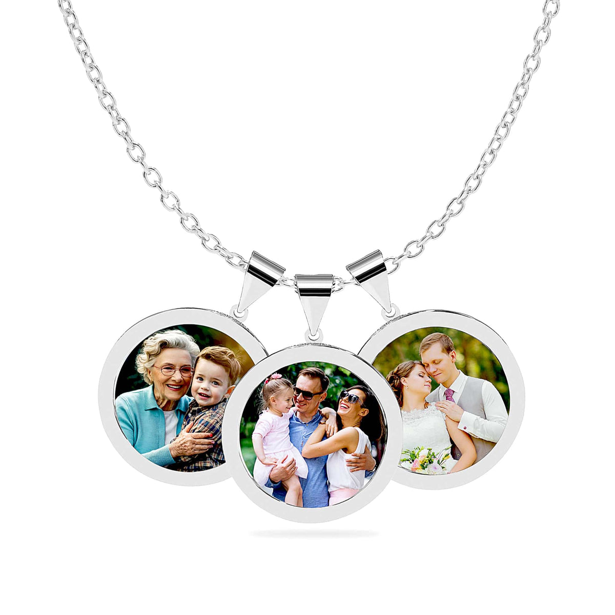 Multi-Pendants High Polished Round Photo Necklace