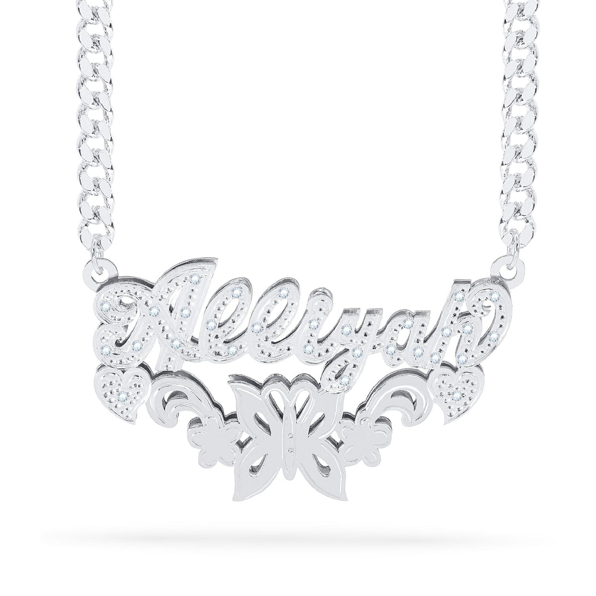 Diamond Butterfly Double Nameplate Necklace &quot;Alliyah&quot;