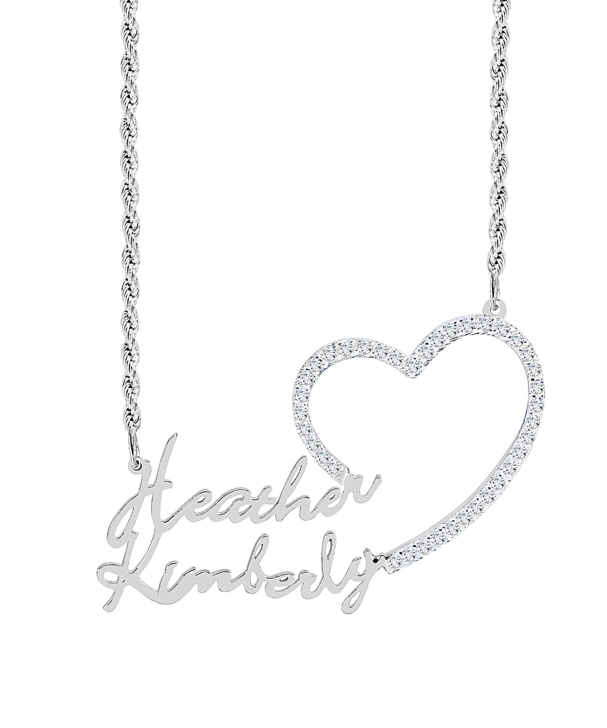 Iced Out Single Plated Nameplate Necklace &quot;Heather&quot; with Heart