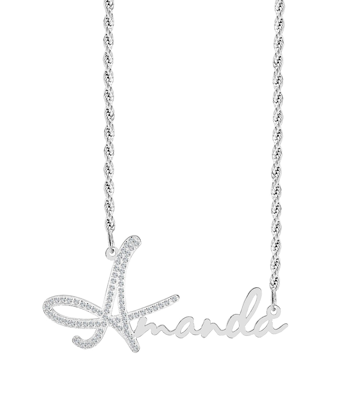 Iced Out Single Plated Nameplate Necklace &quot;Amanda&quot;