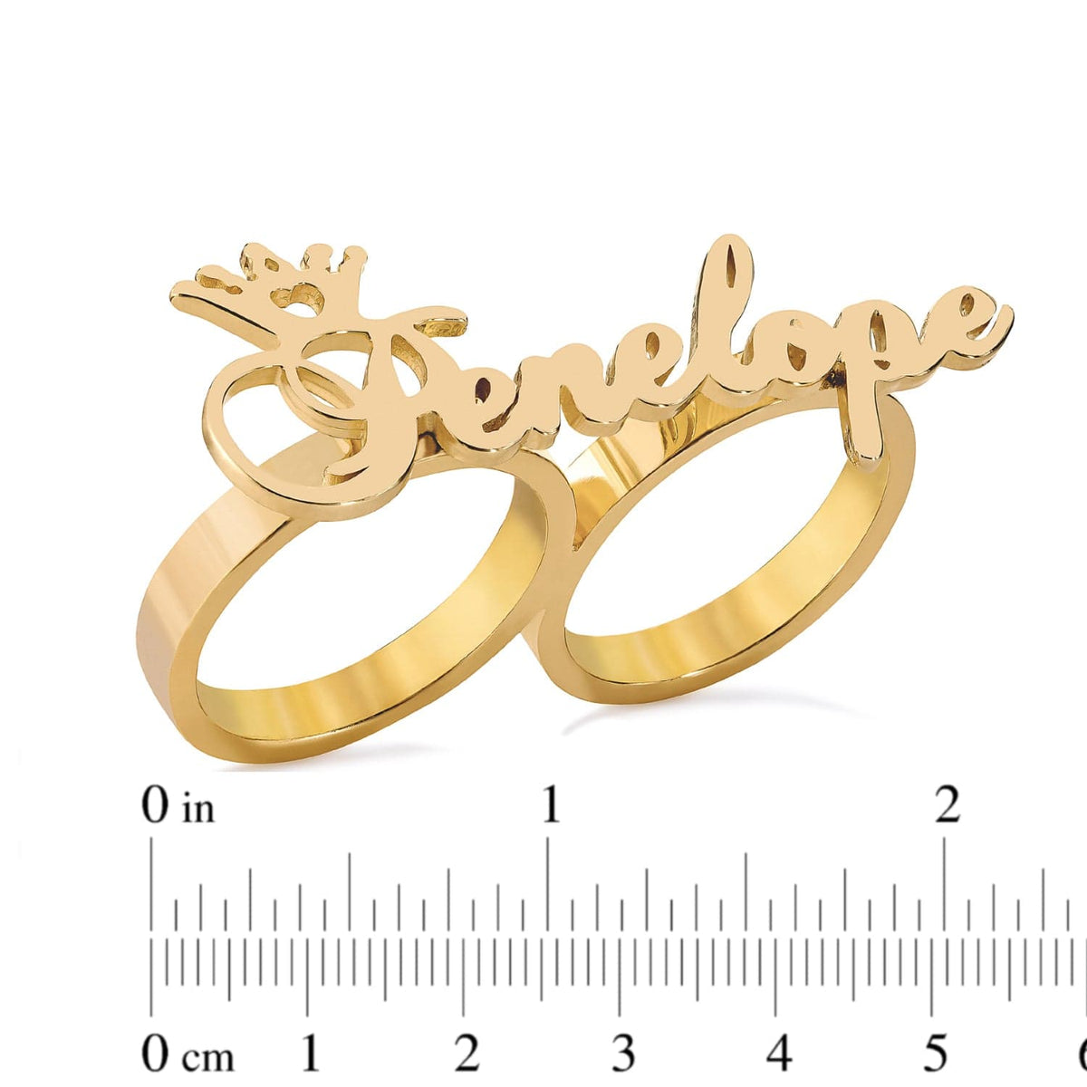 Double-Finger Name Ring with Crown on First Initial