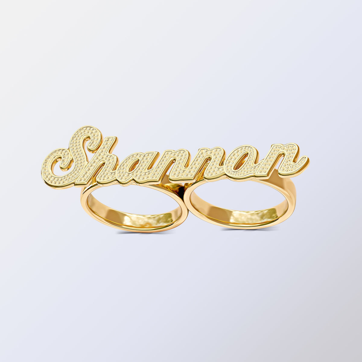 Personalized Two-Finger Name Ring with Beading and Rhodium &quot;Shannon&quot;