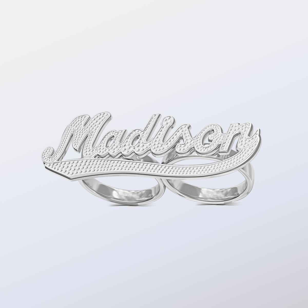 Personalized Two-Finger Name Ring with Beading and Rhodium With Tail  &quot;Madison&quot;