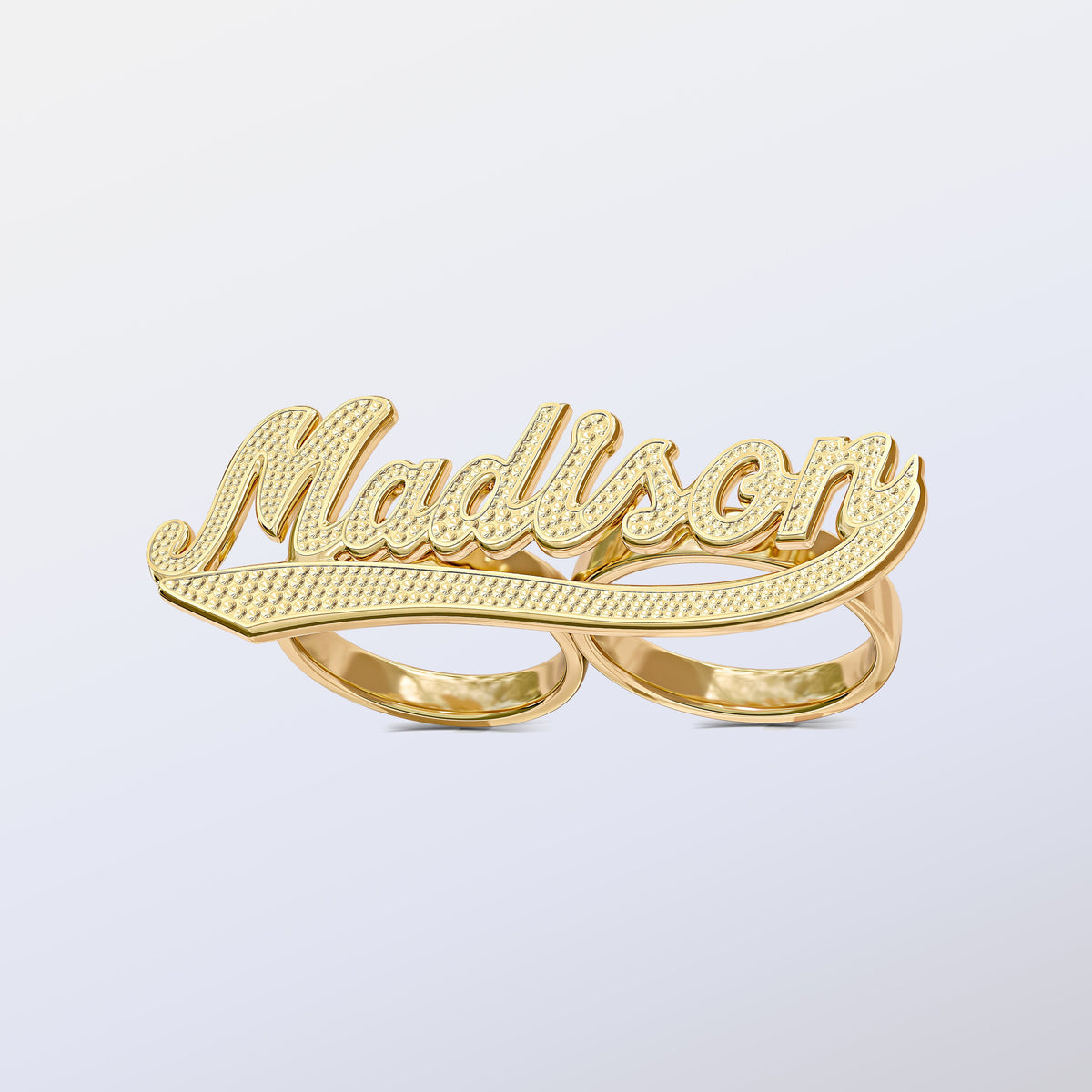 Personalized Two-Finger Name Ring with Beading and Rhodium With Tail  &quot;Madison&quot;