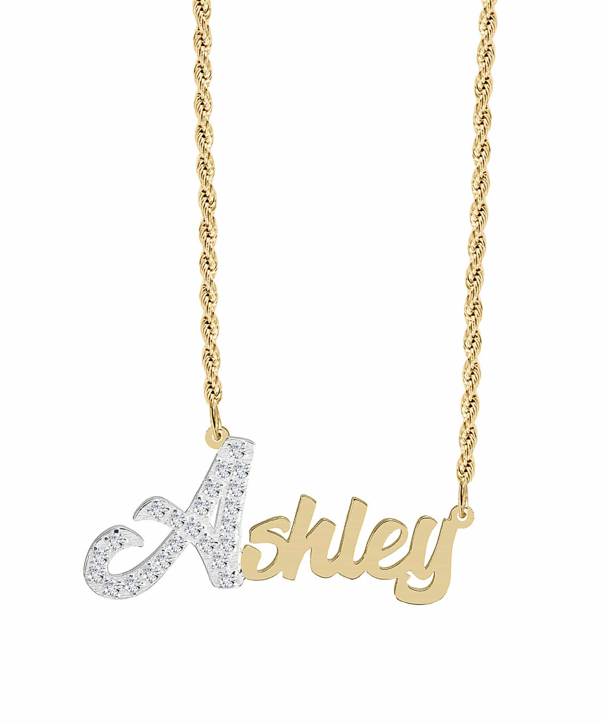 Iced Out Single Plated Nameplate Necklace &quot;Ashley&quot;