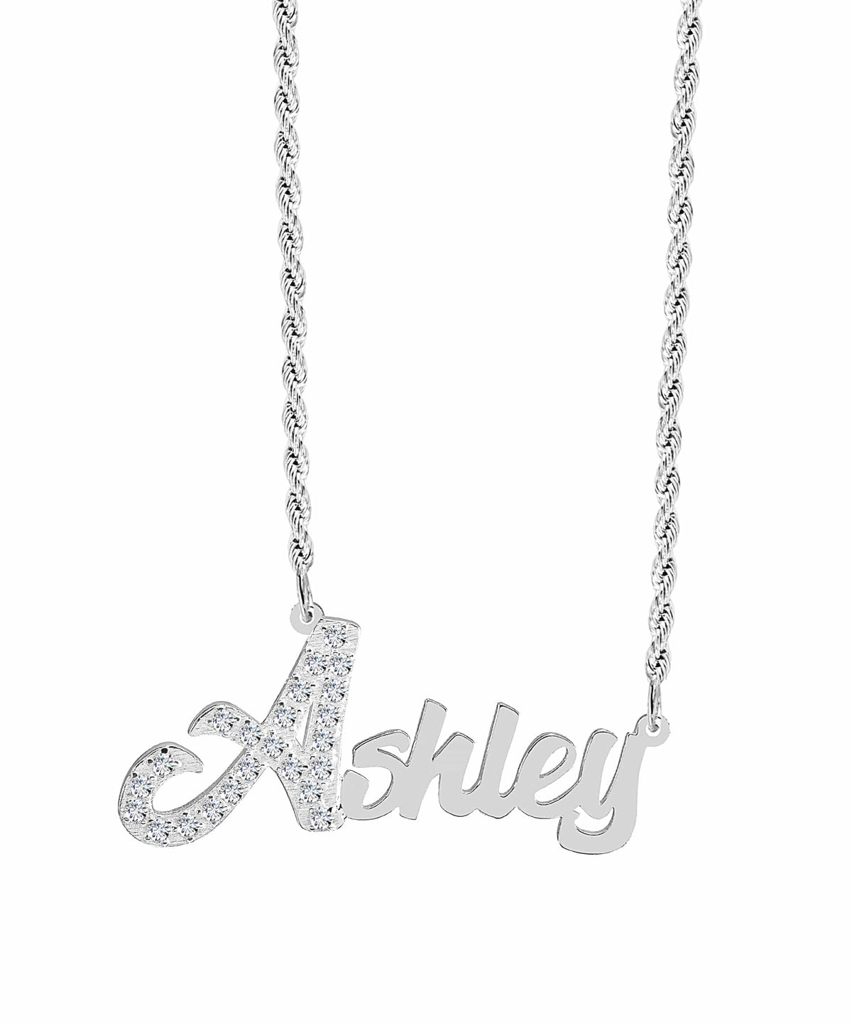 Iced Out Single Plated Nameplate Necklace &quot;Ashley&quot;