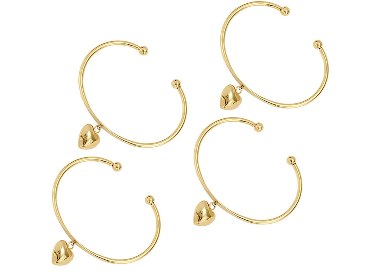 4 Golden Stainless Steel Open Bangles with Puff Heart Charm