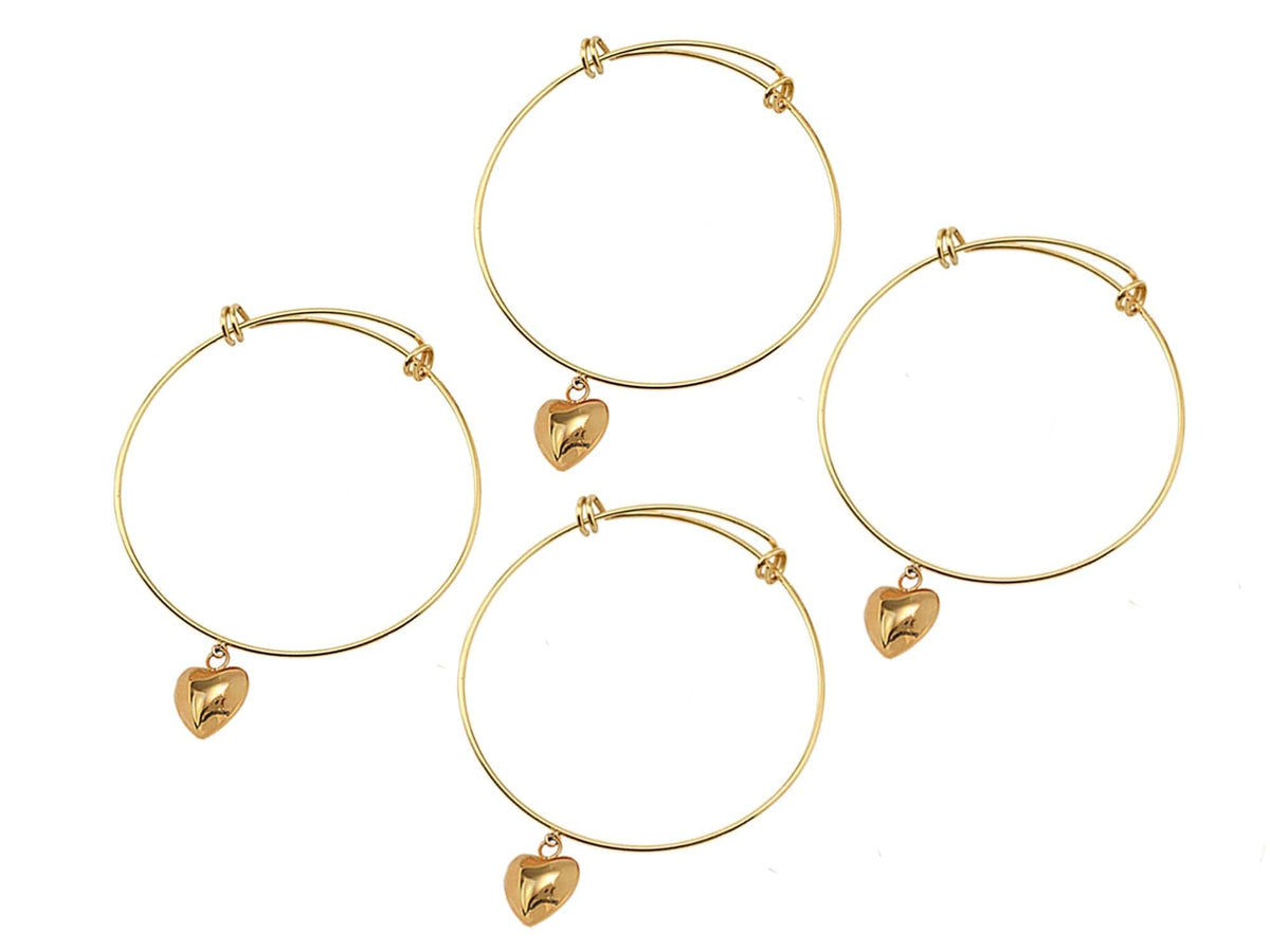 4 Adjustable Golden Bangle with Puff Heart Charm