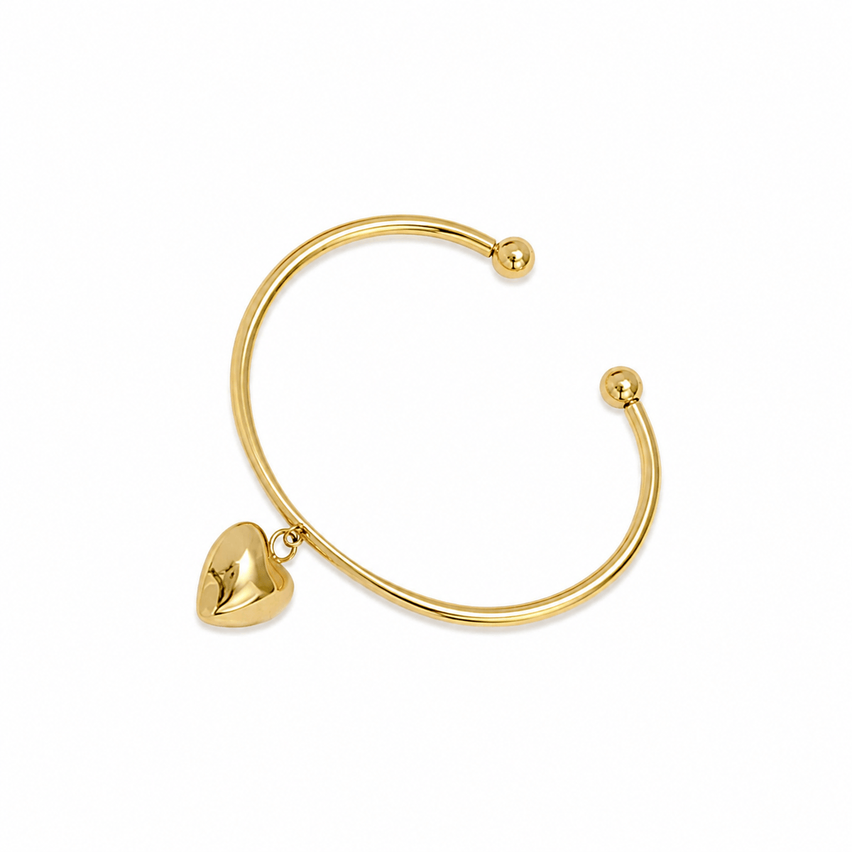 Stainless Steel Open Bangle with Puff Heart Charm