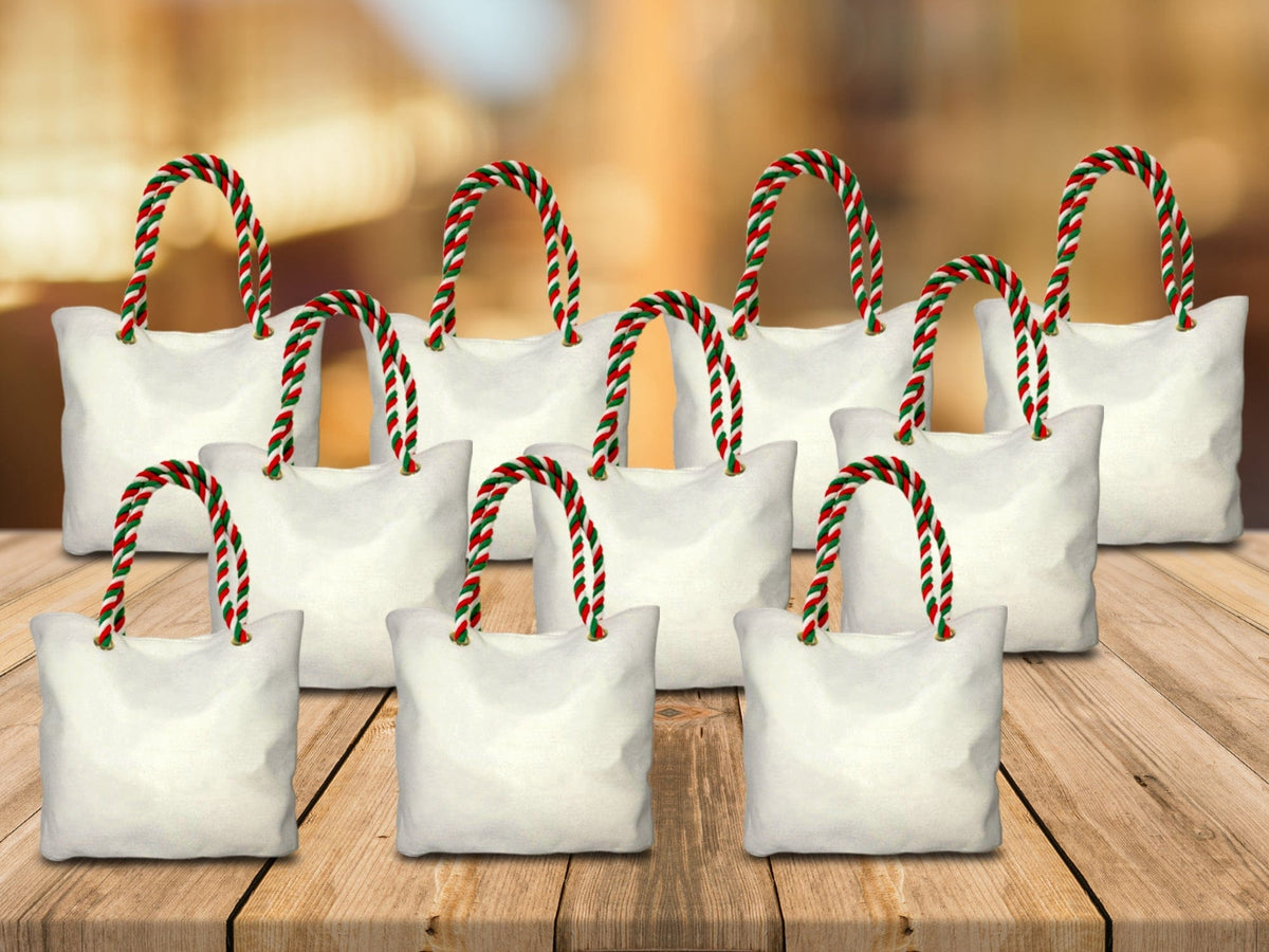10 White Holiday Canvas Tote Bags