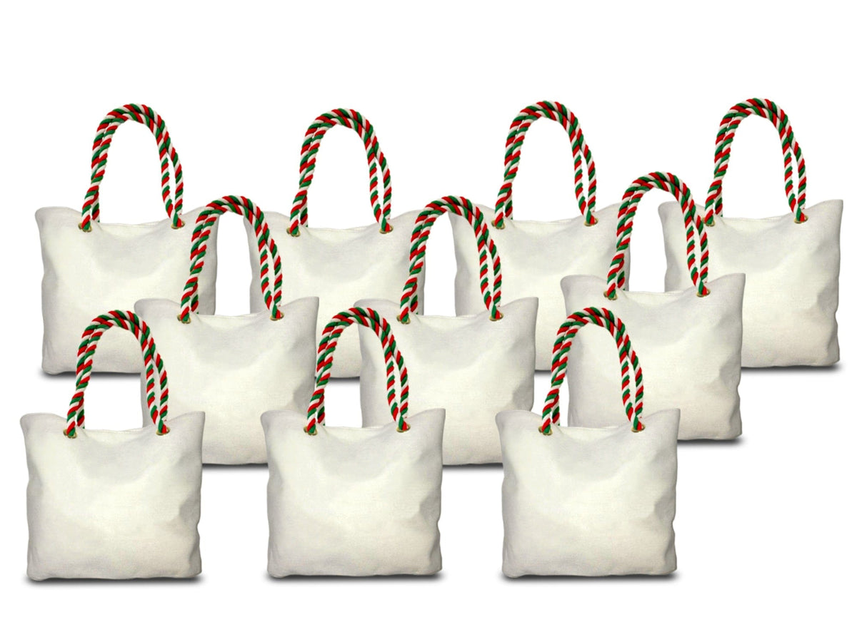 10 White Holiday Canvas Tote Bags