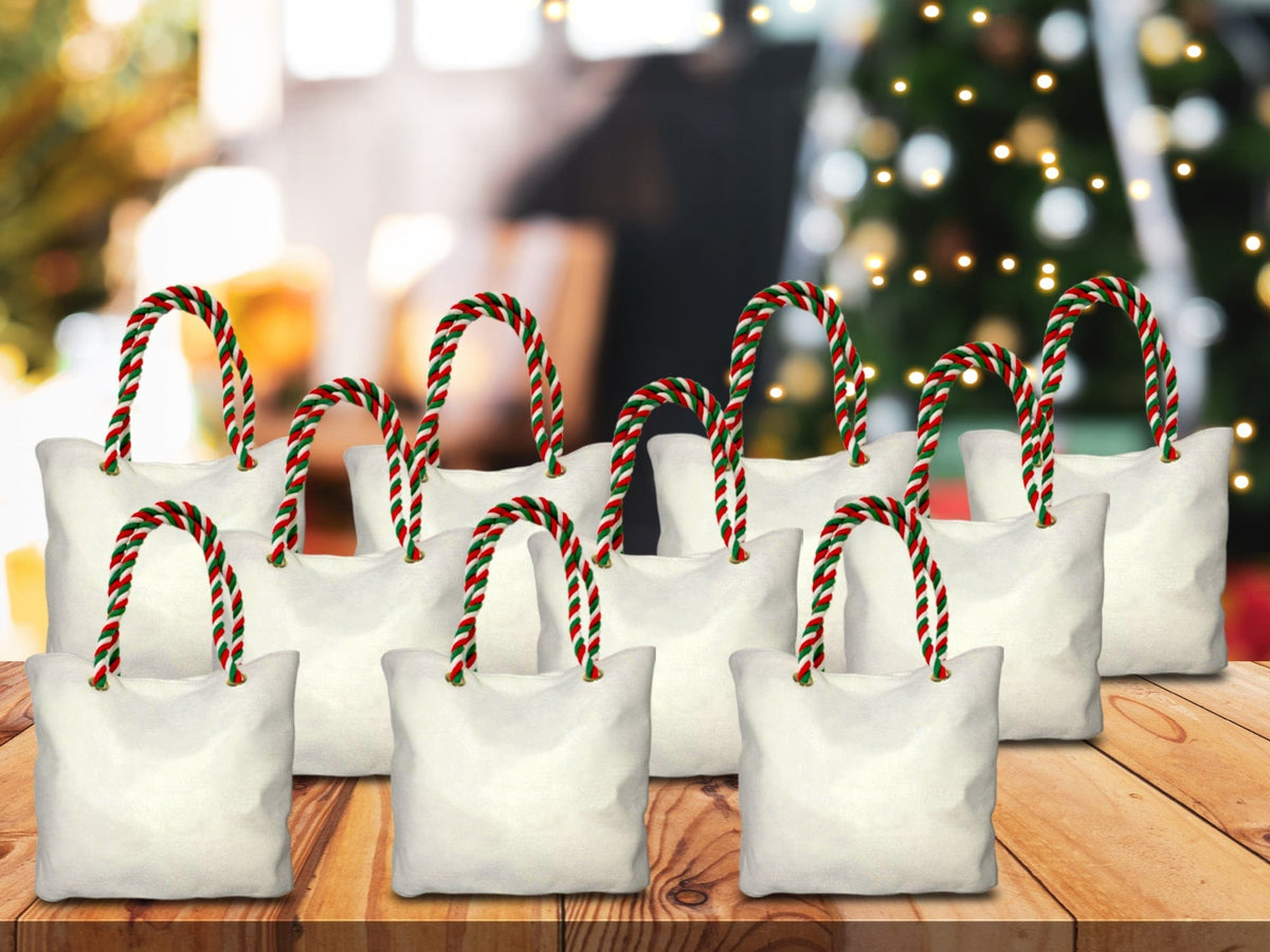 10 White Holiday Canvas Tote Bags