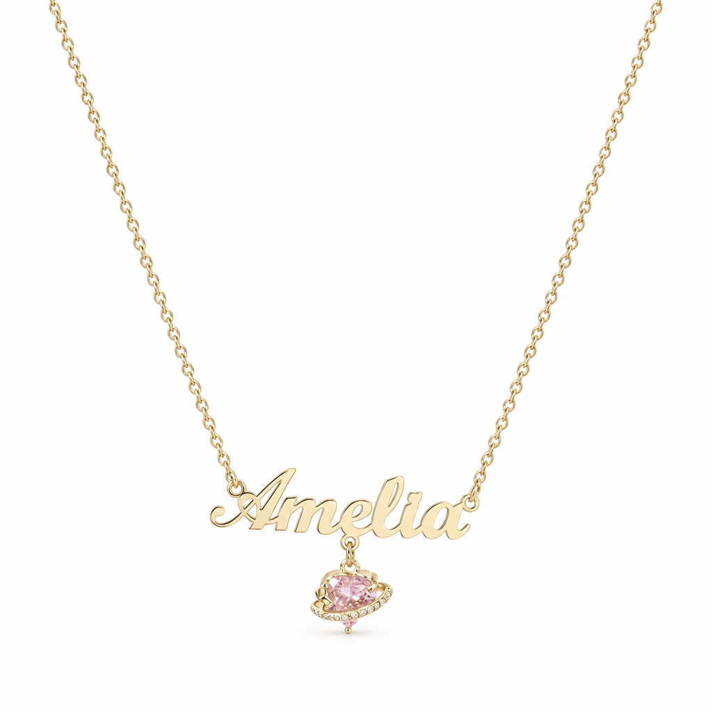 Personalized Single Name Necklace with Birthsotne Heart
