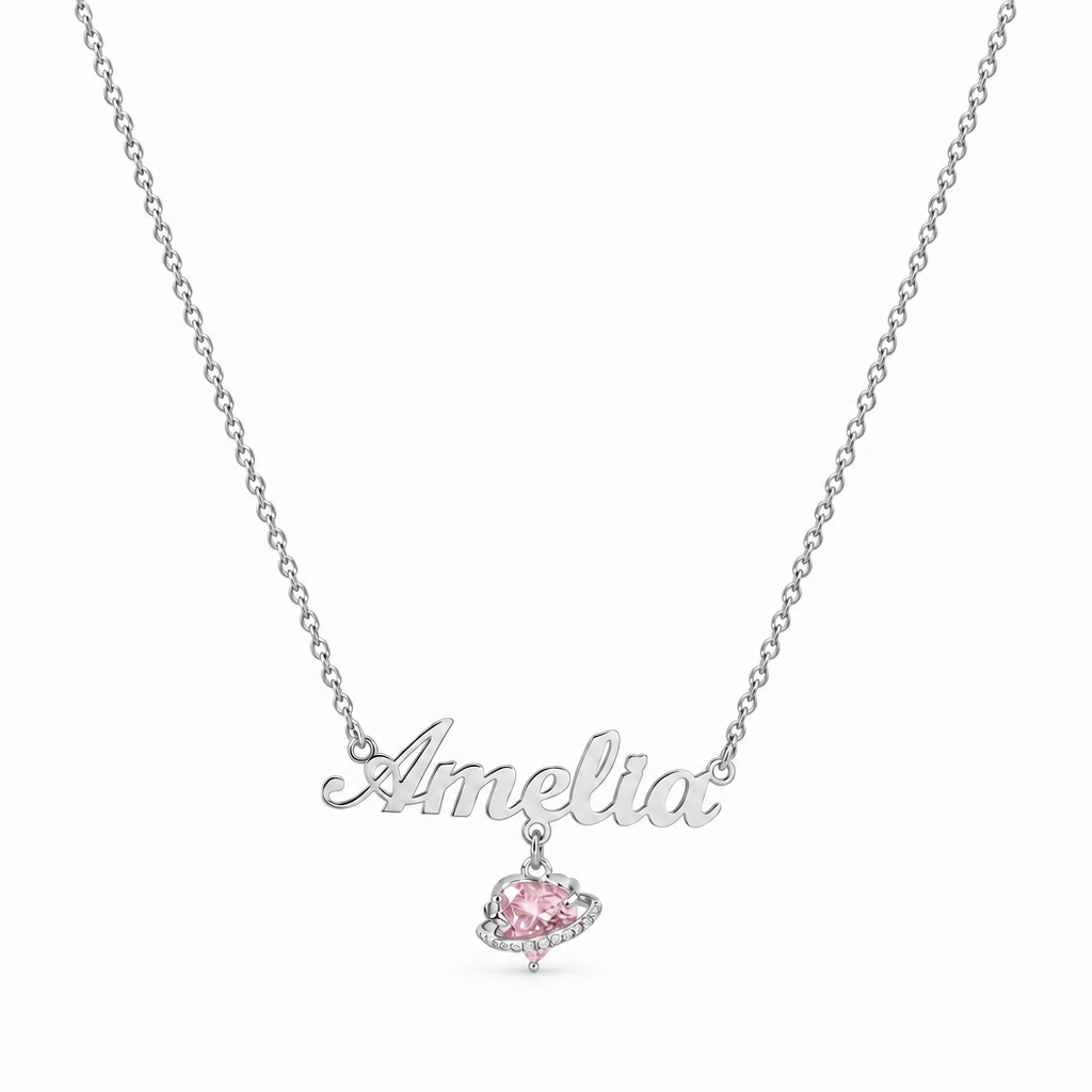 Personalized Single Name Necklace with Birthsotne Heart