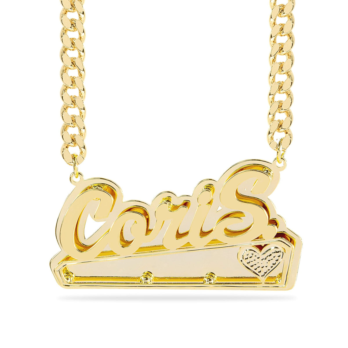Double Plated Name Necklace with Beading Heart &quot;Coris&quot;
