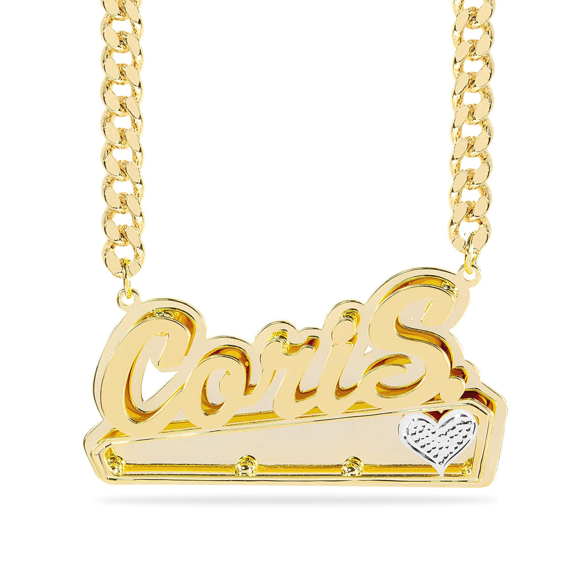 Double Plated Name Necklace with Beading Heart &quot;Coris&quot;