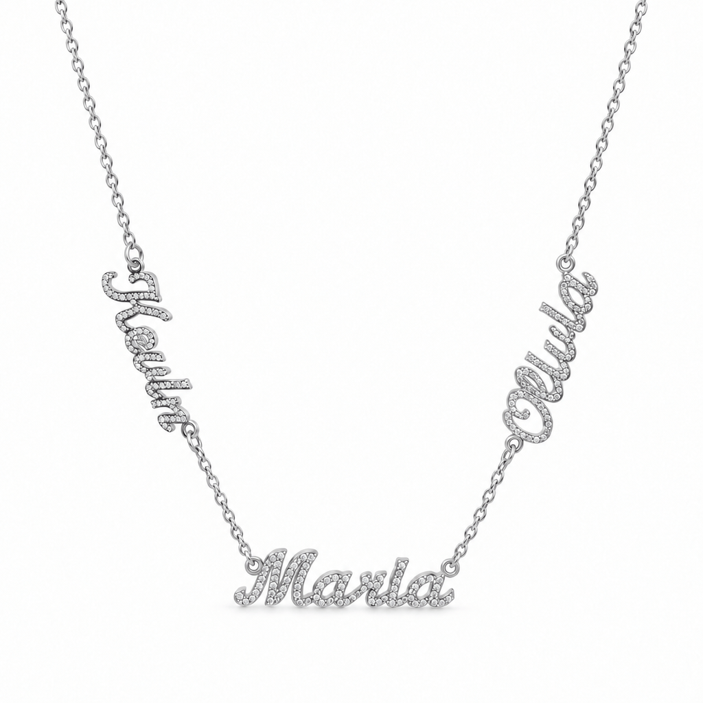 Fully iced out Three names necklace