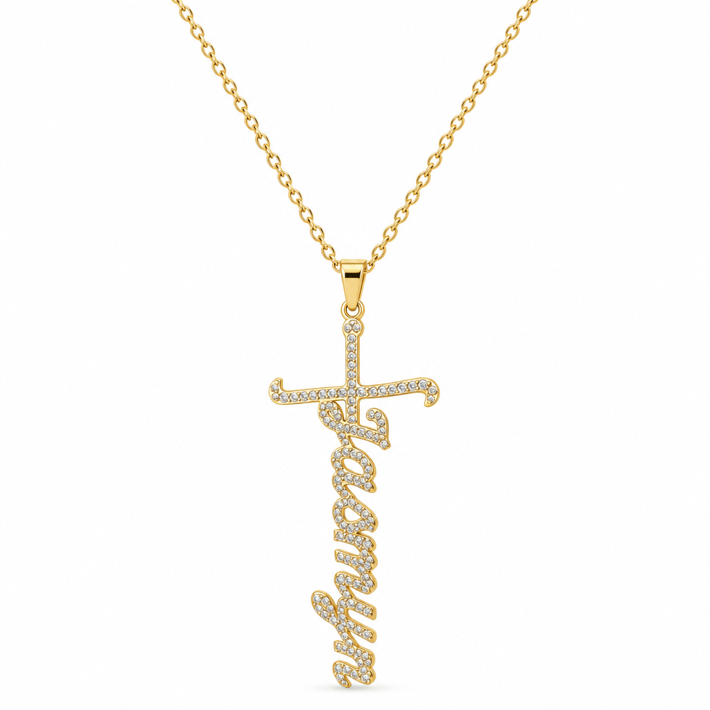 Iced Out Name Necklace with Cross