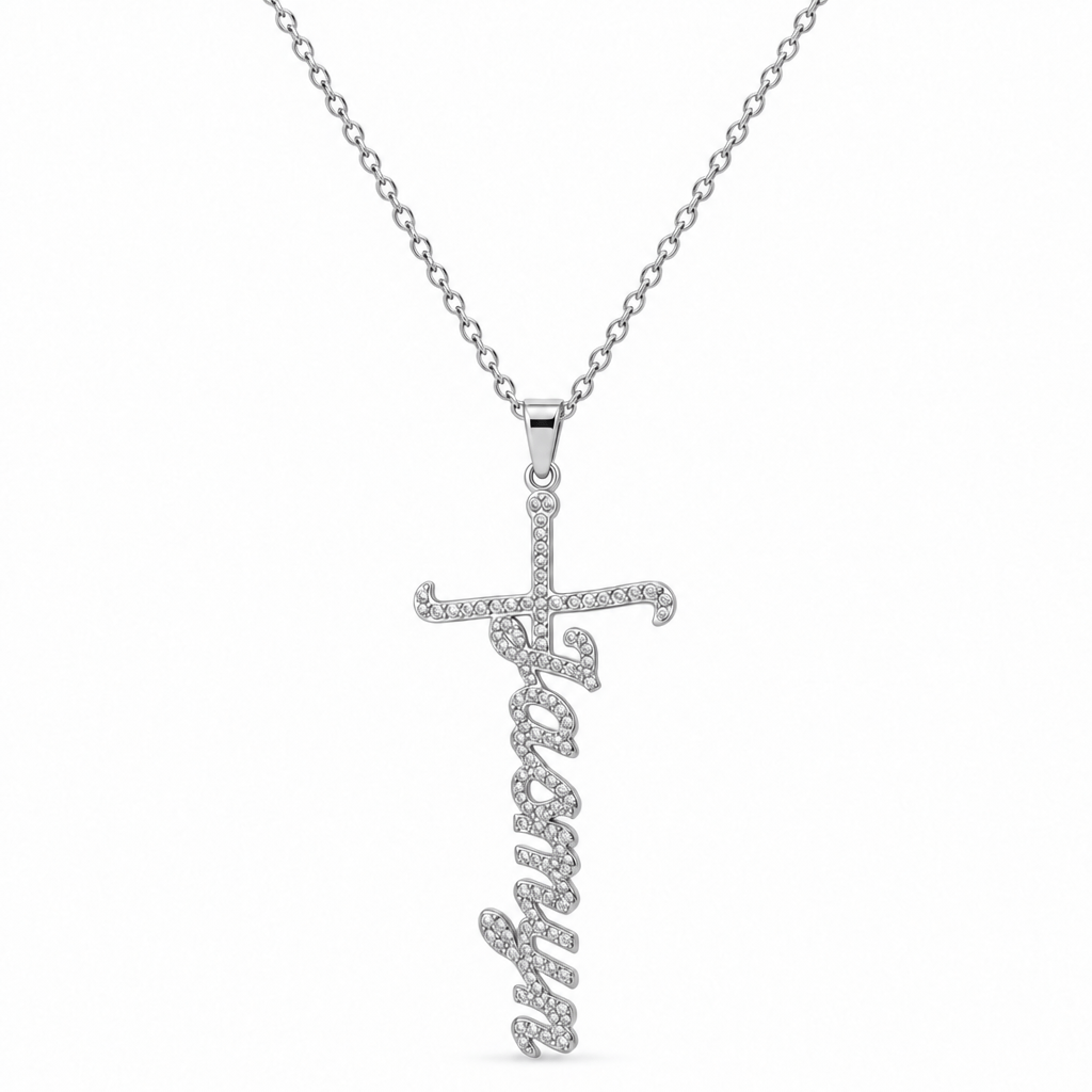 Iced Out Name Necklace with Cross