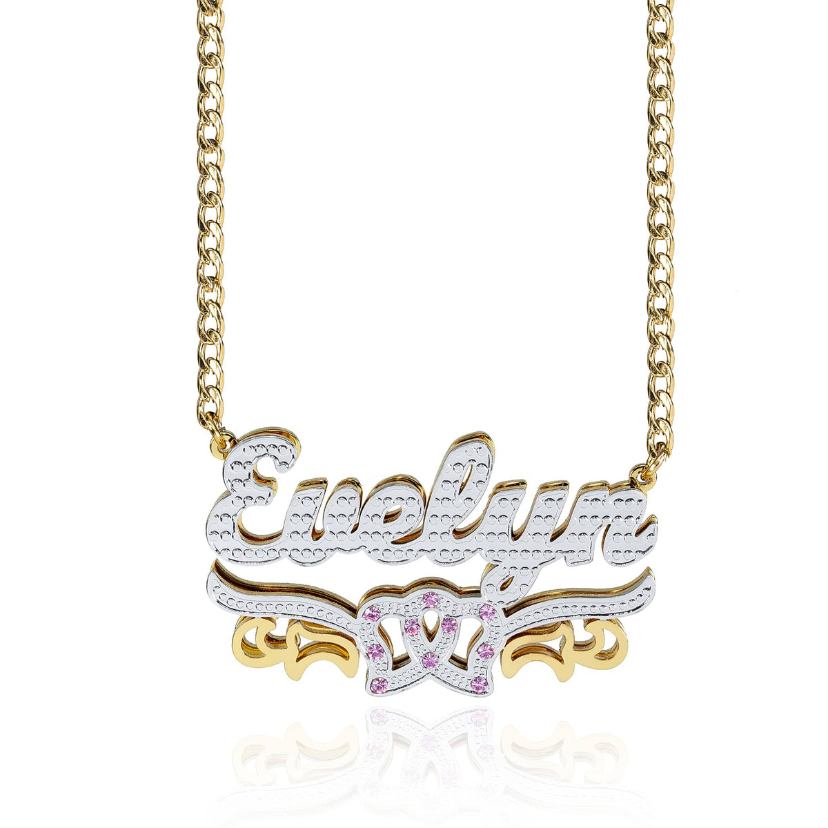 Double Plated Double Heart with Stones Name Necklace