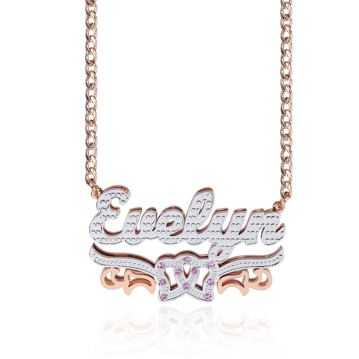 Double Plated Double Heart with Stones Name Necklace