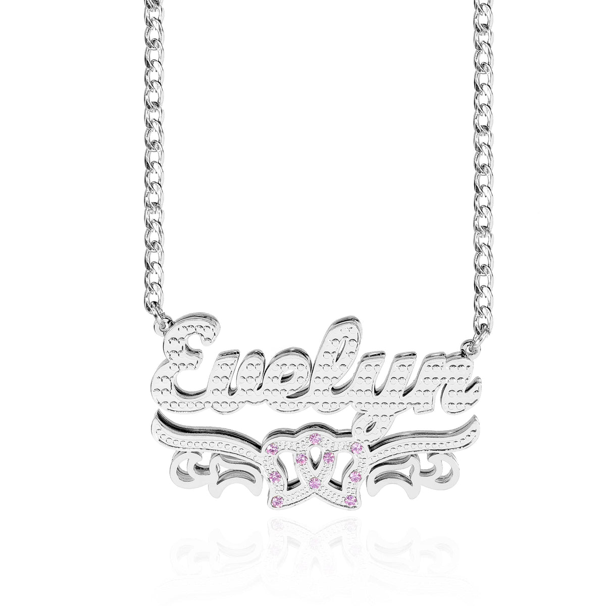 Double Plated Double Heart with Stones Name Necklace