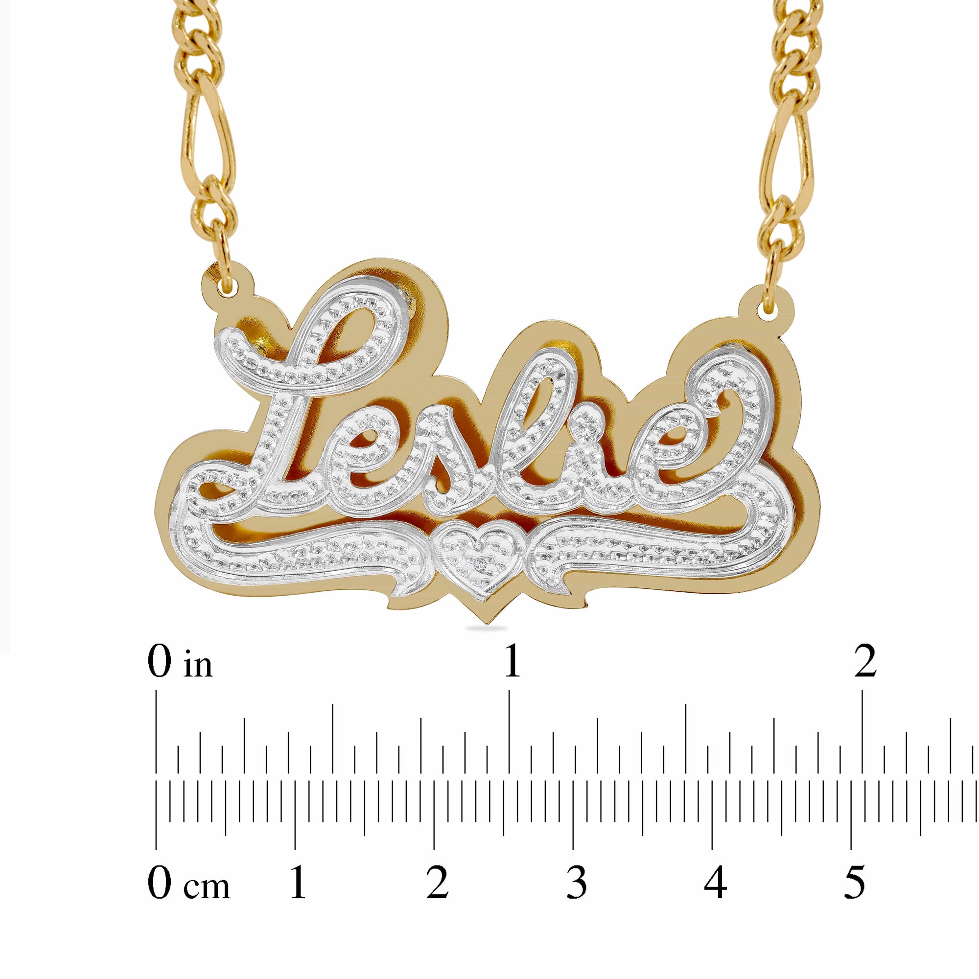 Two-Tone Plated / Figaro Chain Copy of Double Plated Name Necklace "Amber" with Cuban chain