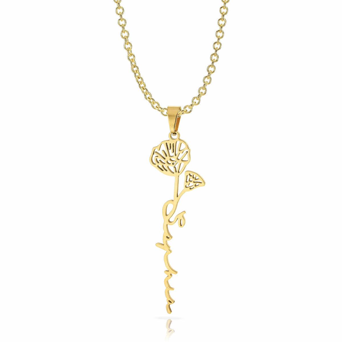 Personalized Birth Flower Single Name Necklace