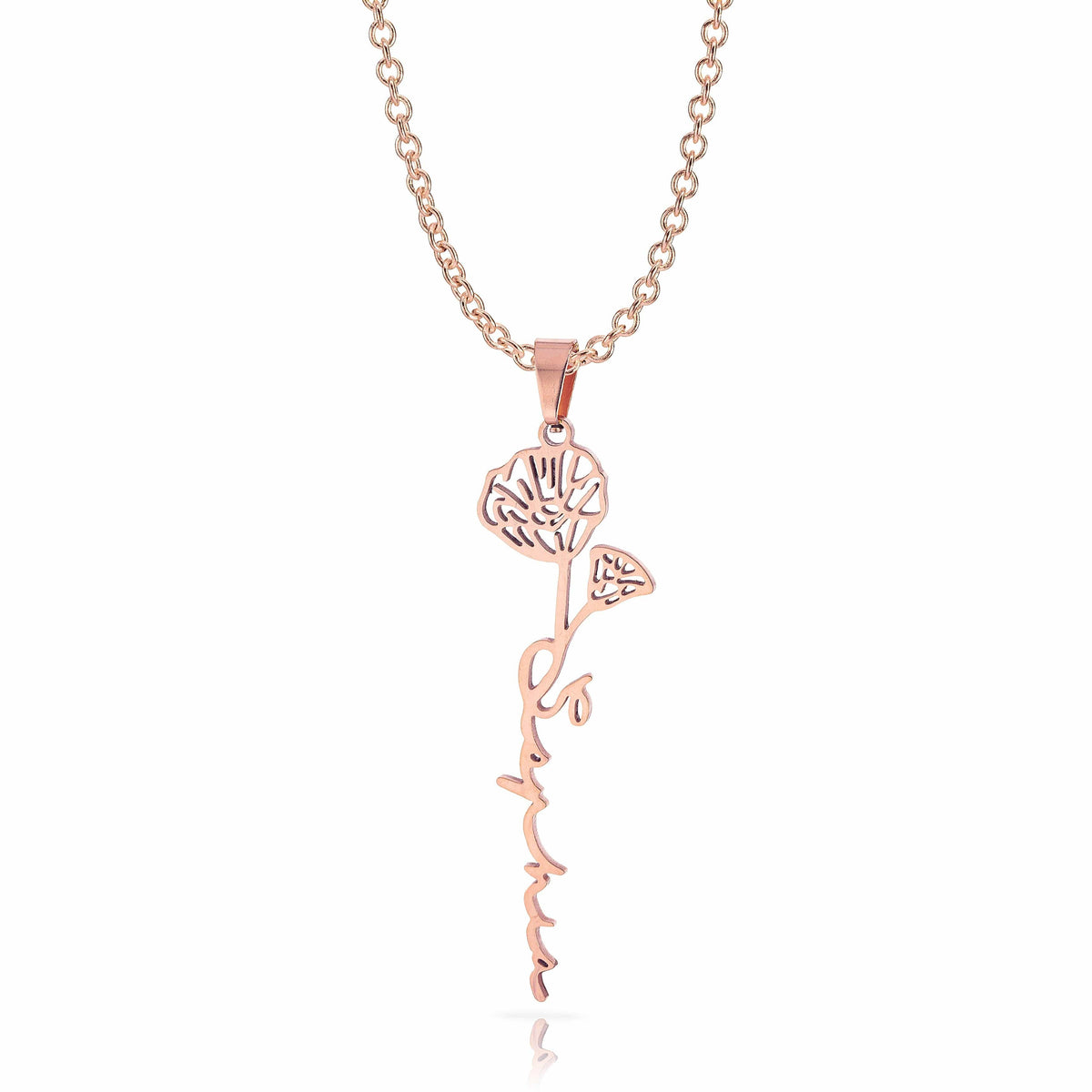 Personalized Birth Flower Single Name Necklace